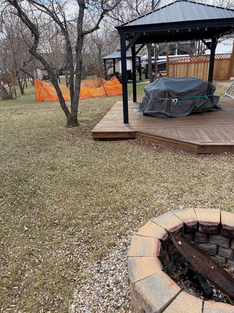 Before the spring cleanup: Gazebo and fire pit